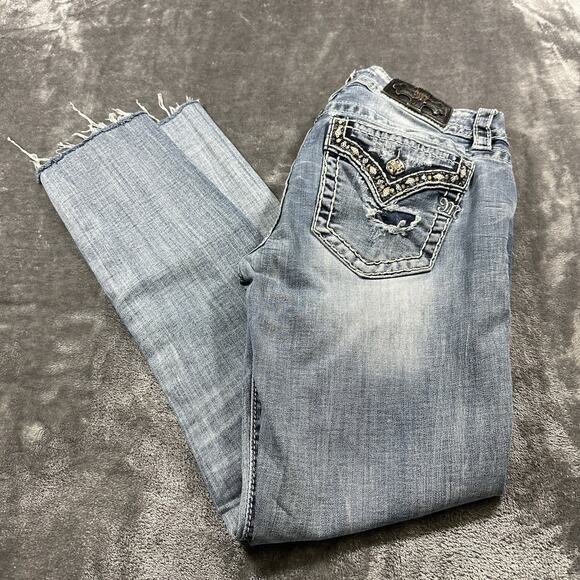 Miss‎ Me Jeans Womens 29 Blue Signature Skinny Raw Hem Flap Pockets Denim - Picture 8 of 12